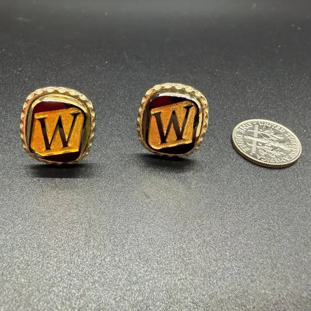 Vintage Collectible Monogram “W” Cufflinks Two-Tone Gold Square